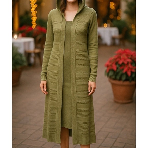 Marled Sweater Size S Green Duster Cardigan Hooded Boho Hippie - Picture 1 of 9